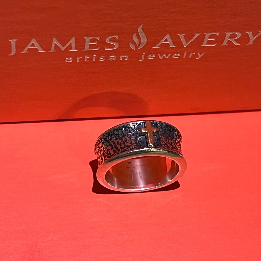 James Avery Textured Wedding Ring with 14k Gold Cross